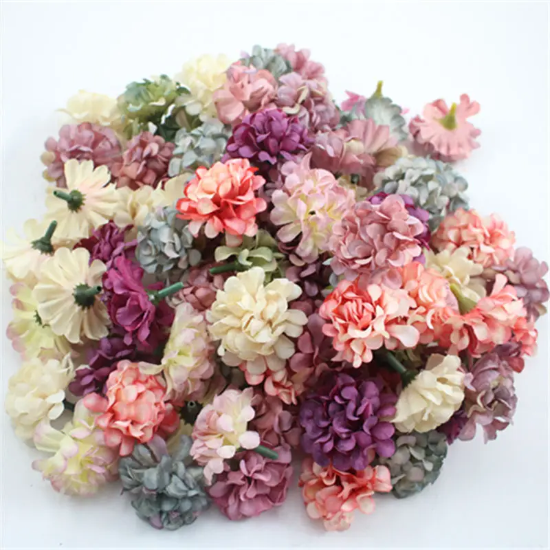 

Wedding Decoration 10PCS DIY Handmade Wreath Material Simulation Hydrangea Head European Retro Chrysanthemum Accessories