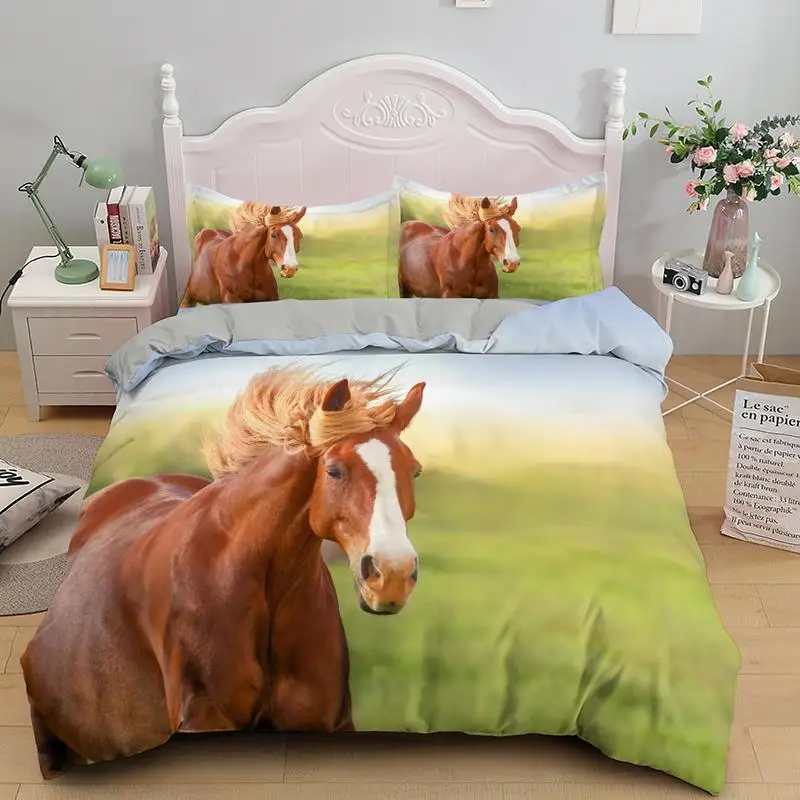 Horses Printed Duvet Cover Set Twin Full Queen King Size 2/3 pcs Bedding Comforter Bedspread Soft Lightweight Quilt Home Textile | Дом и сад