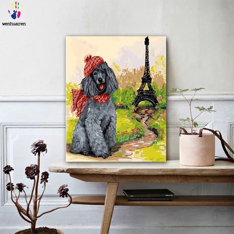 DIY картинки для раскраски по номерам с цветами милая собака картина Рисование в