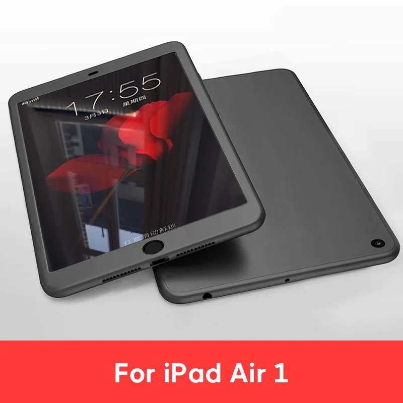 For iPad Air 1 BK Чехол для iPad Air 1 2 3 iPad mini 4 5 для iPad Pro 10,5 силиконовый 360 всего тела крышка+ Стекло для iPad 9,7 5th 6th чехол - Цвет: For iPad Air 1 BK