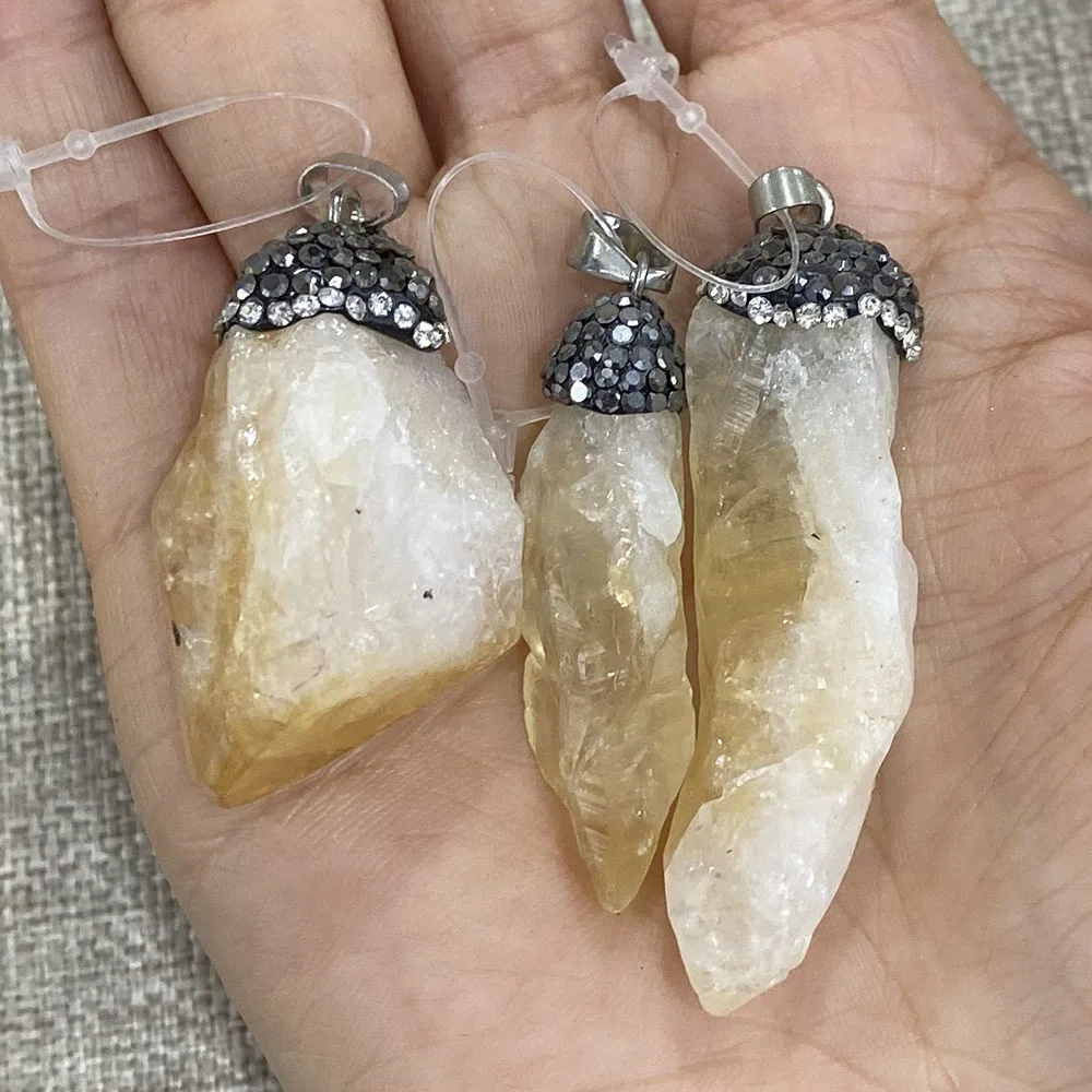 

Irregular Citrine Pendant Crystal Fashion Pendant with Diamonds for DIY Jewelry Making Necklace Bracelet Size 15x40-20x50mm