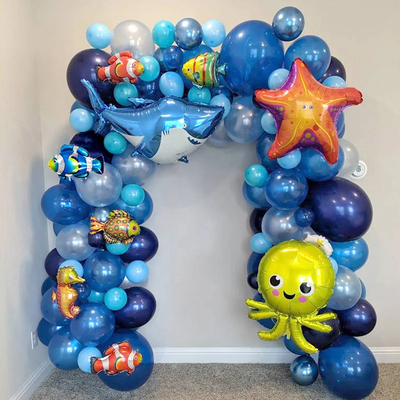 

CYUAN 101pcs Ocean Theme Balloon Kit Cartoon Shark/Starfish/Octopus Under Sea Animals Balls Kids Birthday Gifts DIY Party Decor