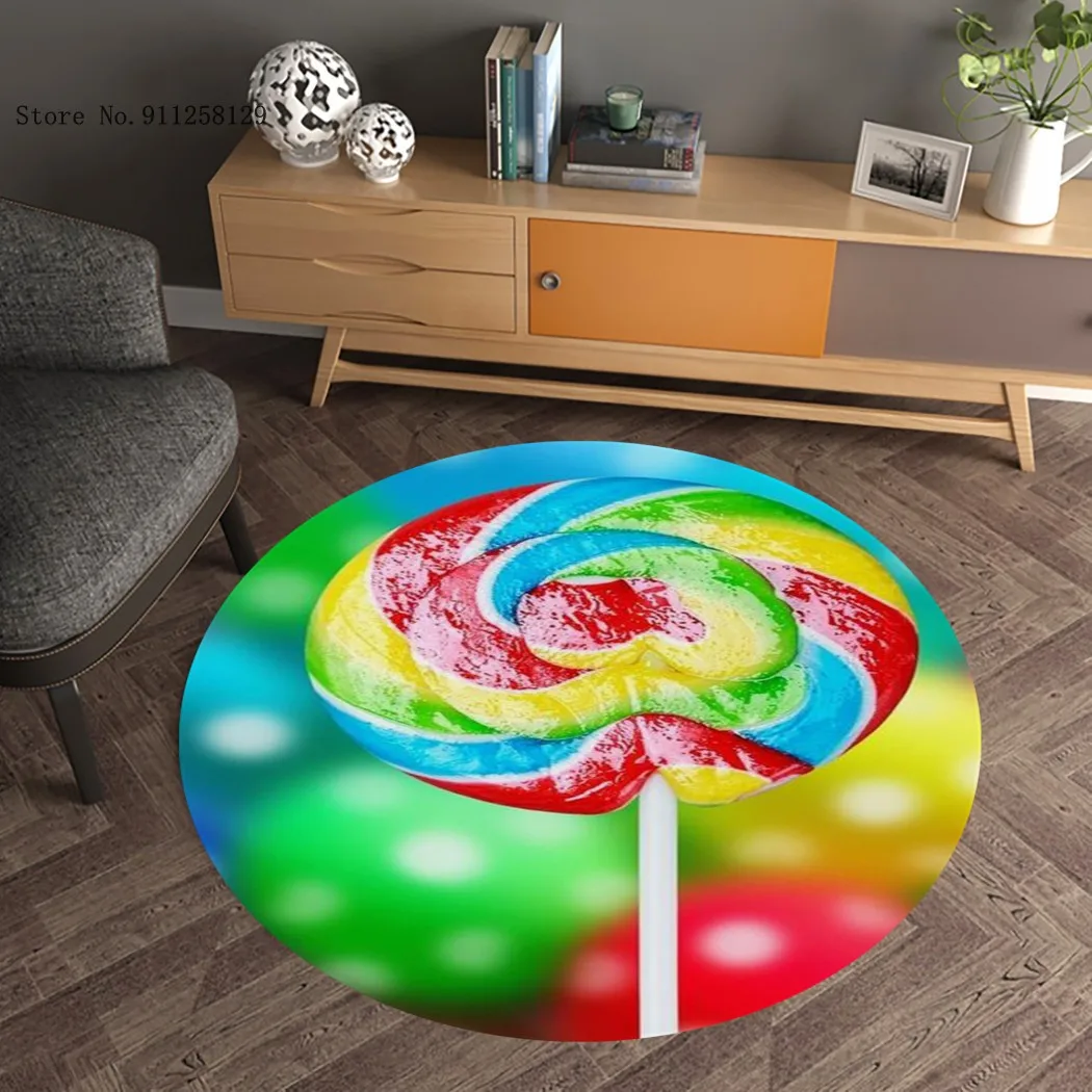 

Cartoon Lollipop Round Carpet 3D Print Delicious Sweets Carpets Colorful Foods Floor Rug Home Textile Floor Carpet Kitchen Mat