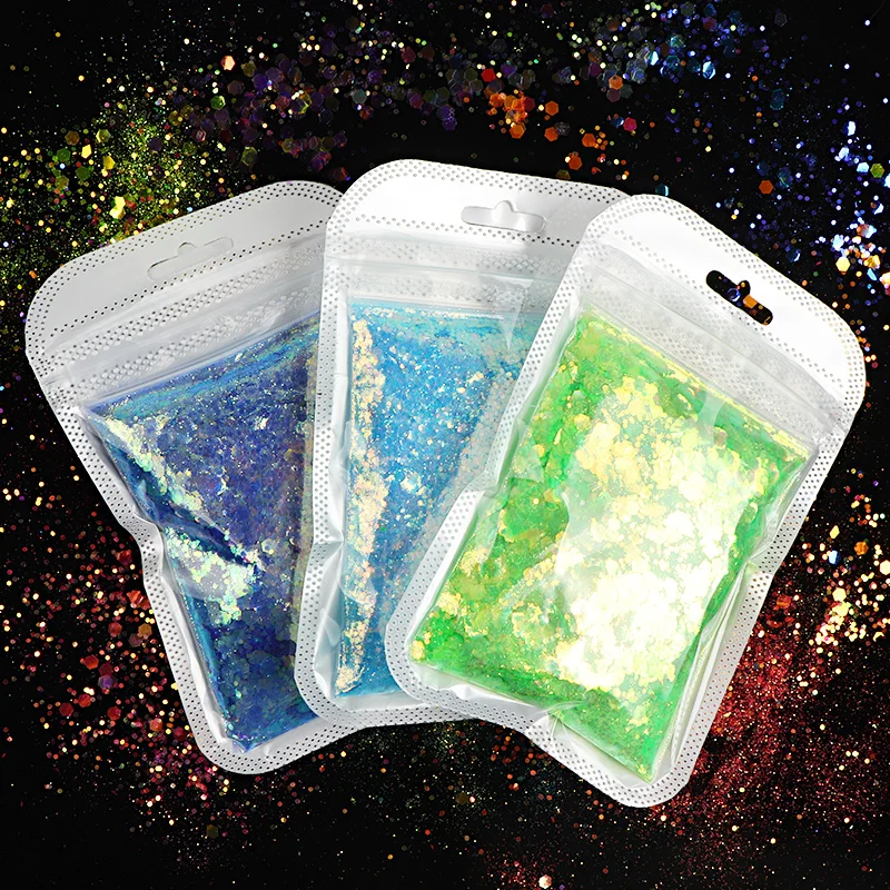 

40G/Bag AB Mixed Hexagon Shape Chunky Nail Glitter Sequins Sparkly Flakes Slices Manicure For Nail Designs