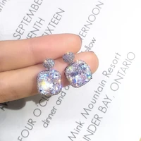 s925 silver color cute korean earrings big bling zircon stone stud earrings for women fashion jewelry best gift girl