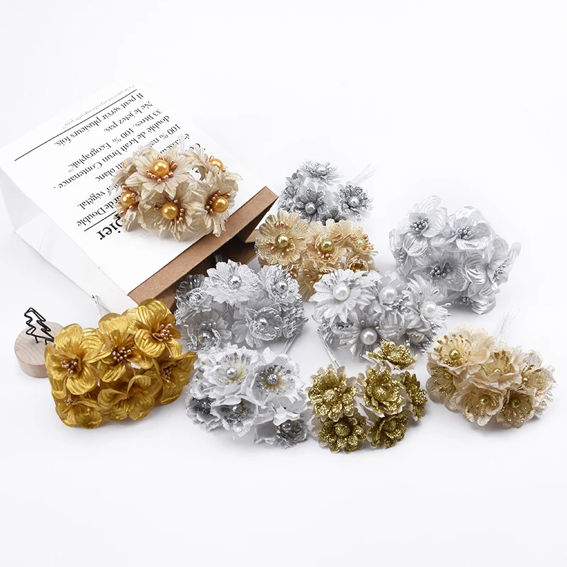 6 шт. Скрапбукинг Рождественские декоративные цветы венки золотые серебряные