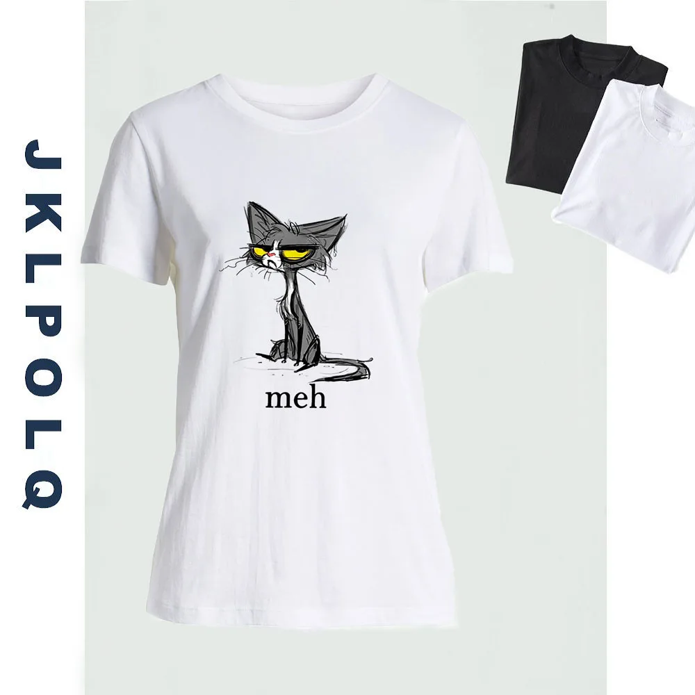 JKLPOLQ Летняя женская футболка Meh сиамский Кот подарок для влюбленных кошки ретро с