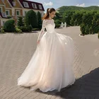 Женское свадебное платье с кружевной аппликацией, длинным рукавом и круглым вырезом