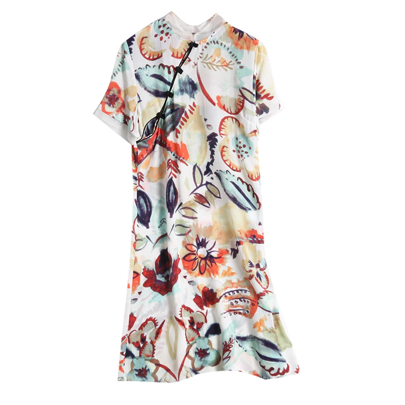 Платье SuyaDream женское шелковое до колен в китайском стиле | Женская одежда