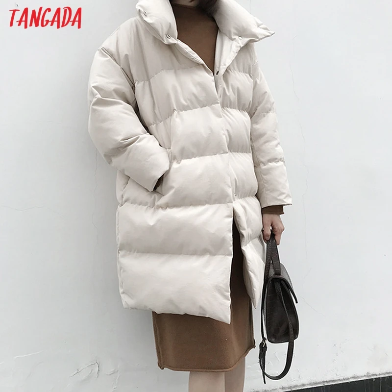 Tangada, Женские однотонные Длинные парки большого размера, толстые, с длинным рукавом, на пуговицах, с карманами, женское теплое корейское зимнее пальто, модное ATC02