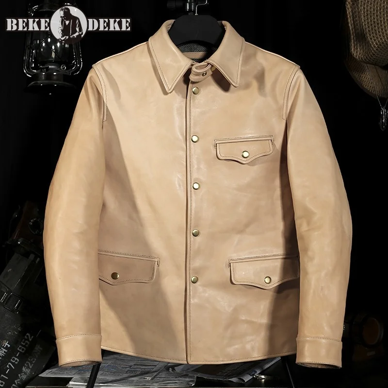 

Japanese Vintage Horsehide Cargo Jacket Autumn Winter Single Breasted Casual Coat Mens Genuine Leather Jackets Large Size 5XL