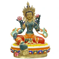 tibetan tantric painted 7 inch green tara buddha gilt bronze ornaments