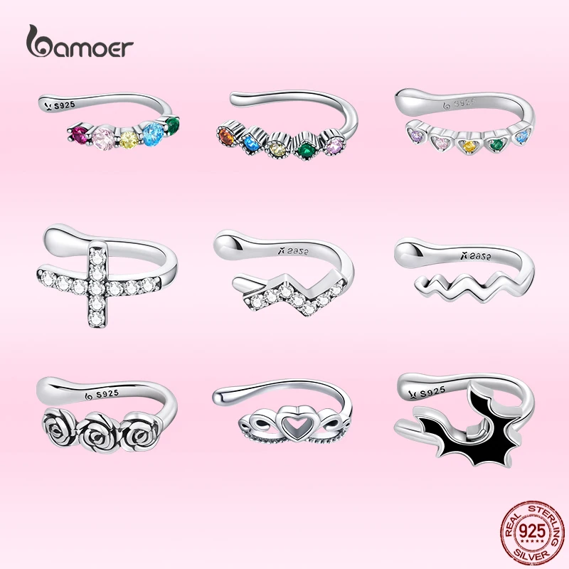 Женские сережки-клипсы Bamoer серебряные серьги-клипсы в форме сердца 925 пробы