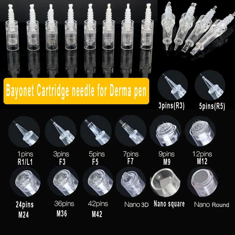 100PCS/LOT Bayonet Cartridge needle Replacement For Derma Pen 1 3 5 7 9 12 24 36 42 pin nano Dr.pen N2 M7 M5 A1 A6 microneedling