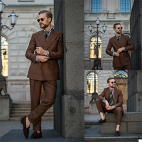 2 pcs brown men suits wedding tuxedo slim fit high quality groom prom custom blazer formal business costumes hommes