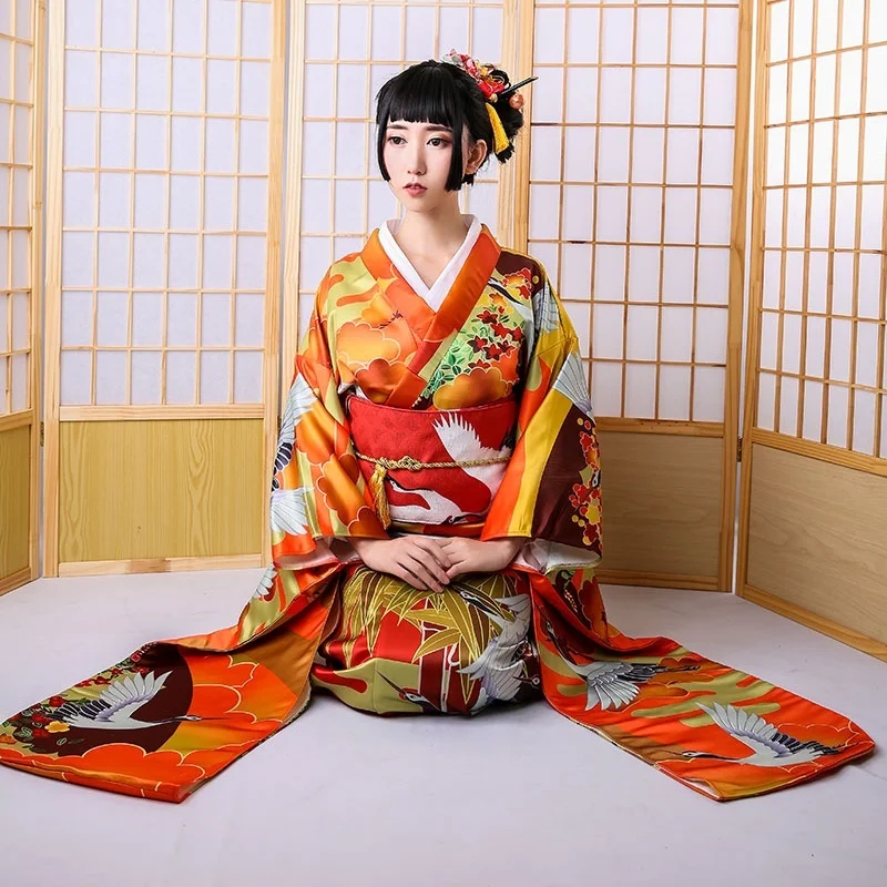 Традиционный японский кимоно Obi Yukata женский костюм Гейша хаори кимоно японское кимоно косплей FF2215