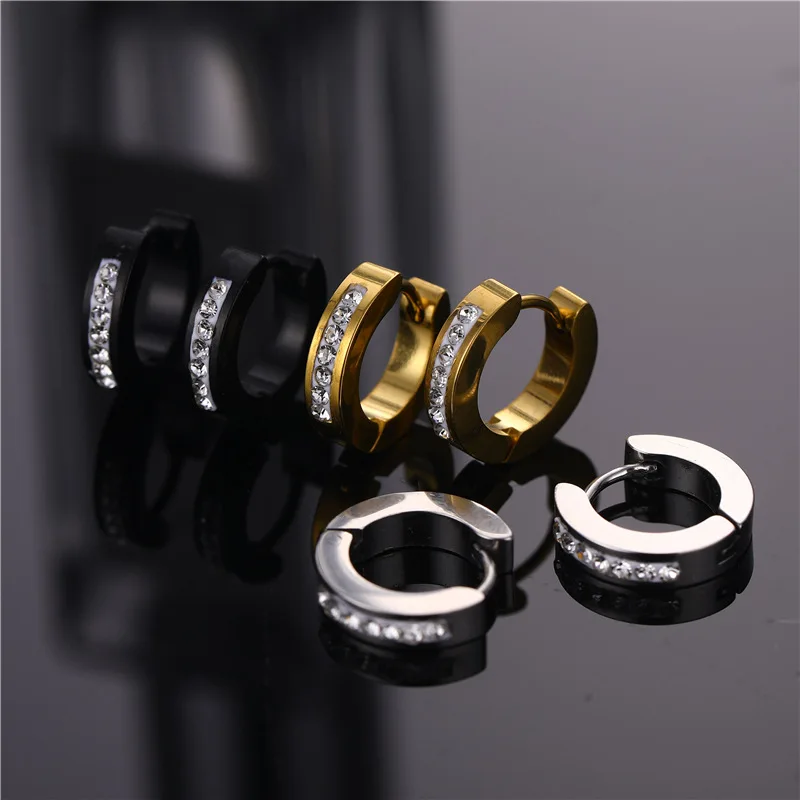 1 Pair Punk Men/Women Small Ear Circle Earrings Stainless Steel Piercing Ear Buckles Heart Round Hoop Earring Gothic Jewelry