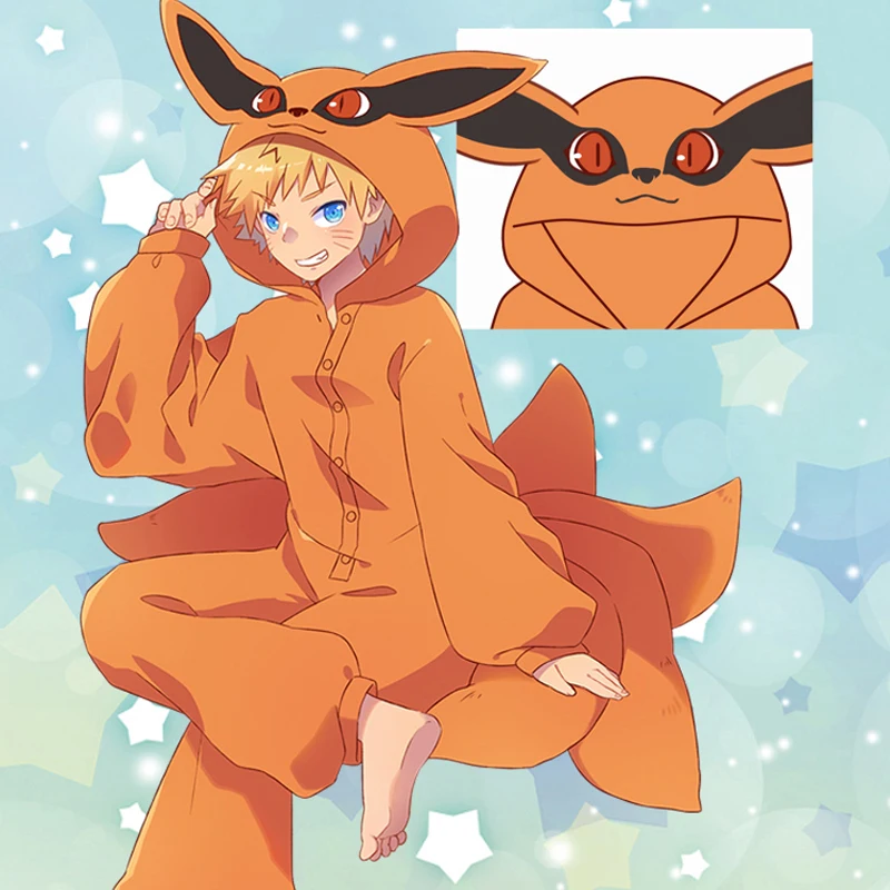 Аниме костюмы для косплея пижамы Kurama Фланелевая пижама Kyuubi одежда сна комбинезон