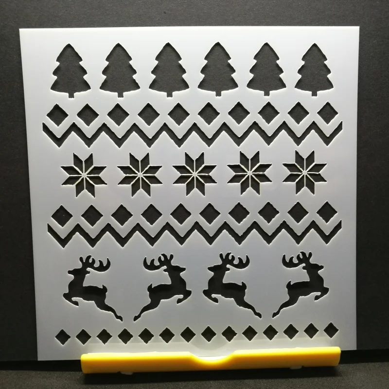13*13 Christmas deer Layering Stencils graffiti hand copied board hollowed out photo album graphic spray painting tool