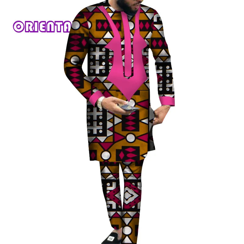 Африканская одежда для мужчин с длинным рукавом Дашики рубашка и брюки