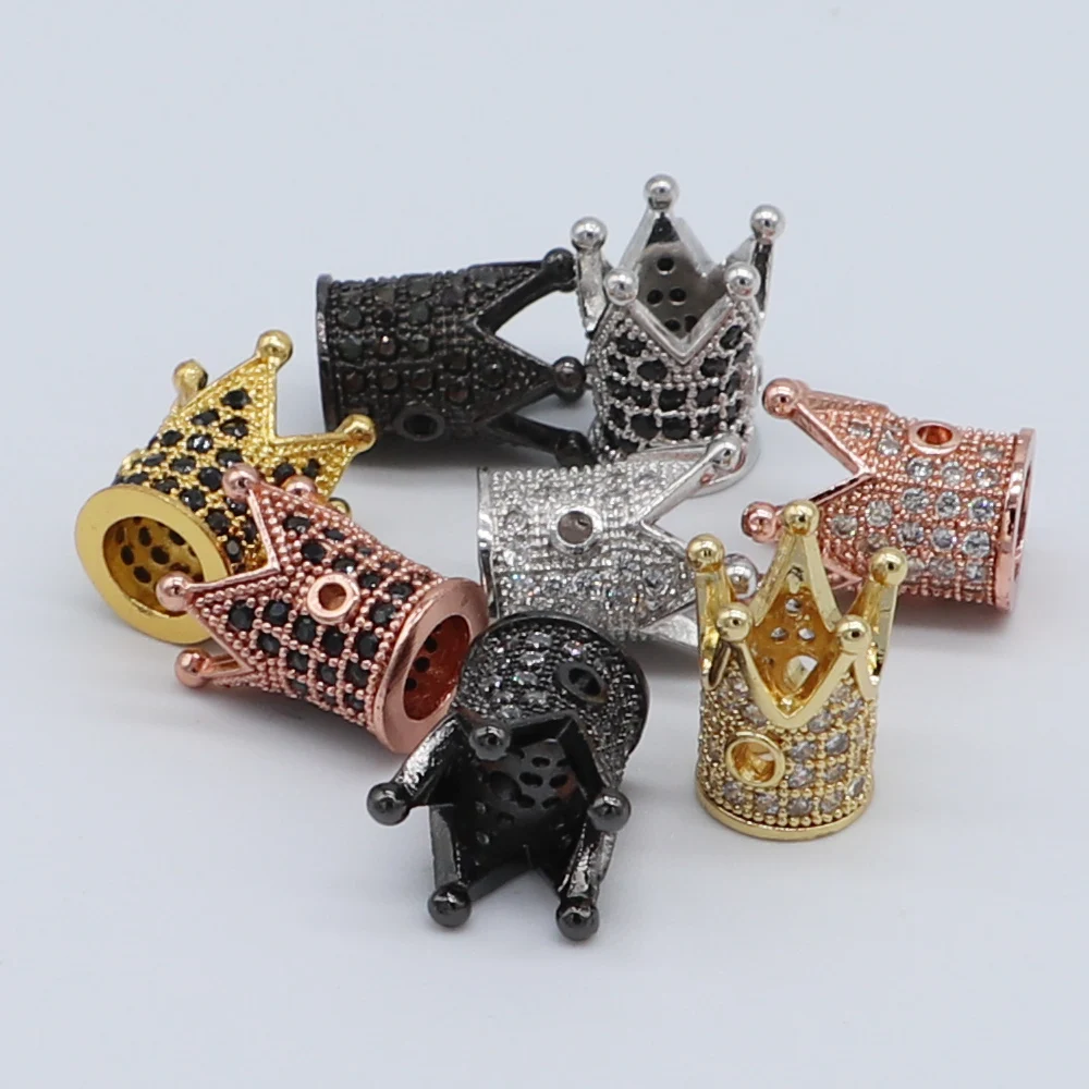 

5pcs/lot crown cz beads 8 colours 12*8mm beads zirconia for diy bracelet making Micro pave cz copper beads Spacer wholesale