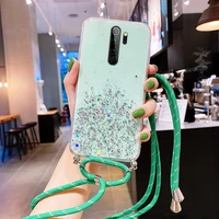 ultra thin bling glitter lanyard silicone phone case for xiaomi redmi note 10 9 8 mi 12 11 t lite pro luxury necklace rope cover