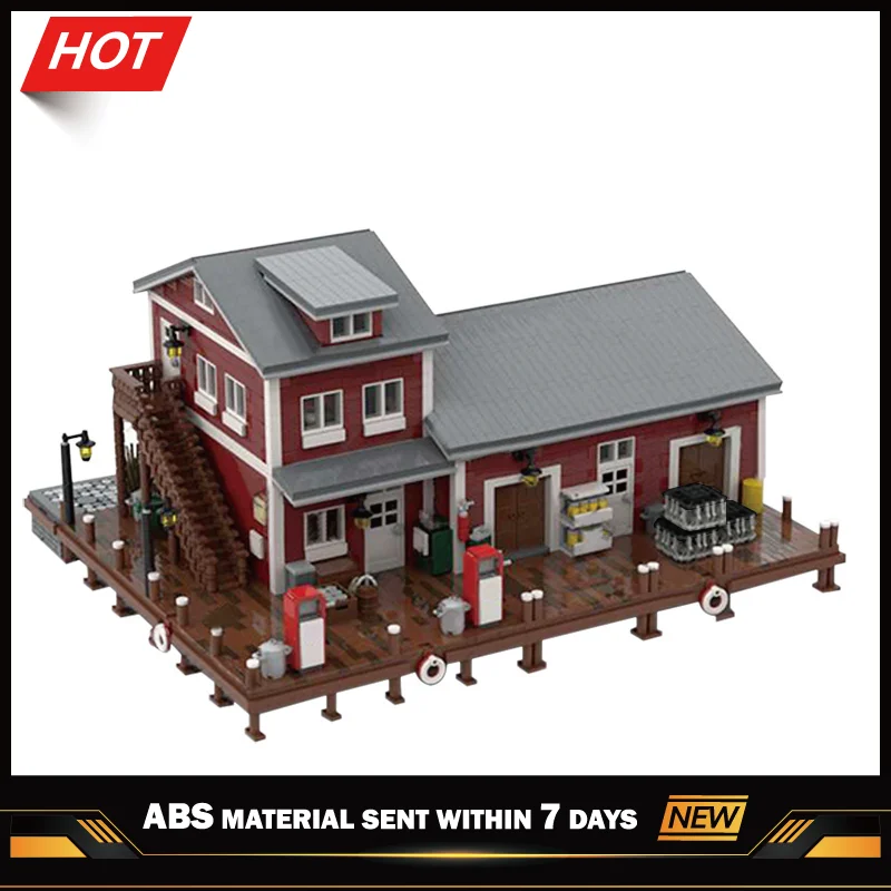 

Street View House Model City Scene Dockside Fuel and Oil Constructor Educational Toys Building Blocks Bricks For Kids Gifts