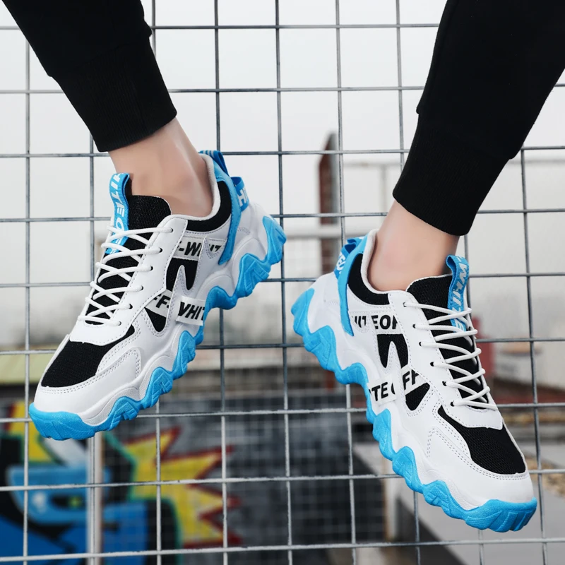

2021 New Summer Fashion Men's Casual Shoes Couples Lace-up Breathable Mesh Non-slip Chunky Shoes Comfortable Flat Male Sneakers