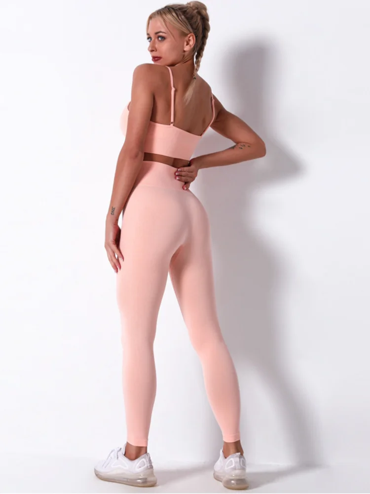 

QRWR Seamless 2Pcs Yoga Set Women Sport Set Sport Shirts Bra Sportwear Hight Waist Running Leggings Sports Shorts Gym Set Women