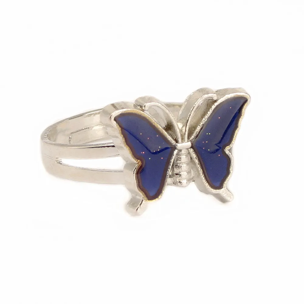 

Vintage Butterfly Glitter Powder Adjustable Size Mood Ring Unique Temperature Control Color Animal Rings Fashion Female Jewelry