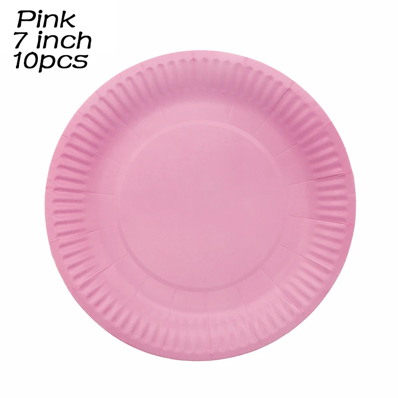 pink 10pcs plates Однотонные бумажные тарелки и стаканы, одноразовые столовые приборы, рождественские украшения для дня рождения, Детские Свадебные розовые украшения, подарок подружки невесты - Цвет: pink 10pcs plates