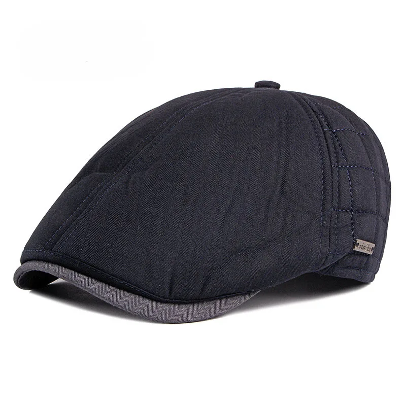 Fibonacci New Style Newsboy Cap Brand Quality Men Beret Plus Thick Velvet Autumn Winter Cabbie Ivy Dad Hat - Цвет: Navy blue