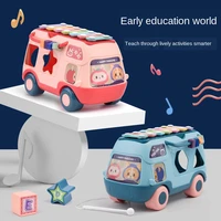 building block bus knock on piano baby toys 0 3 years old beat musical instrument bead knock on piano bus