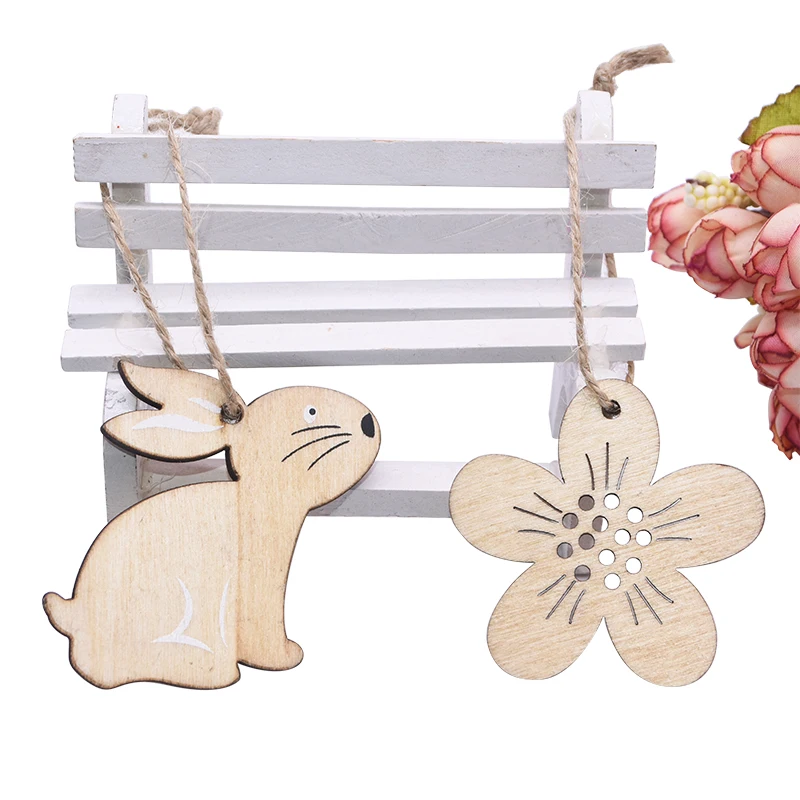 

Easter Wooden Rabbit Decoration Egg Chicken Flower Wood Craft Pendant DIY Handmade Easter Party Supplies Kids Toy