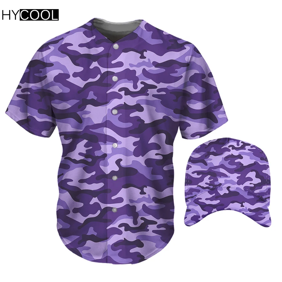 

Мужские короткие бейсбольные футболки HYCOOL, Джерси с камуфляжным рисунком и 3D принтом, Короткие бейсбольные спортивные рубашки в стиле хип-х...