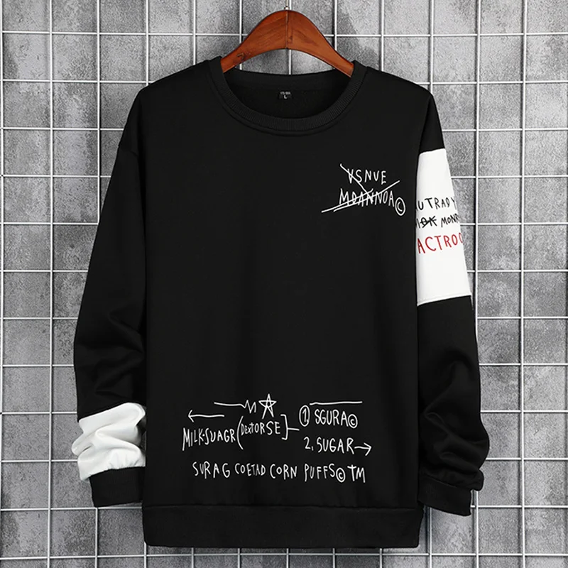 

AIRGRACIAS 2021 Spring Winter Men's Sweatshirt English Printing Stitching High-Quality Plus Velvet Thickening Bottomingshirt