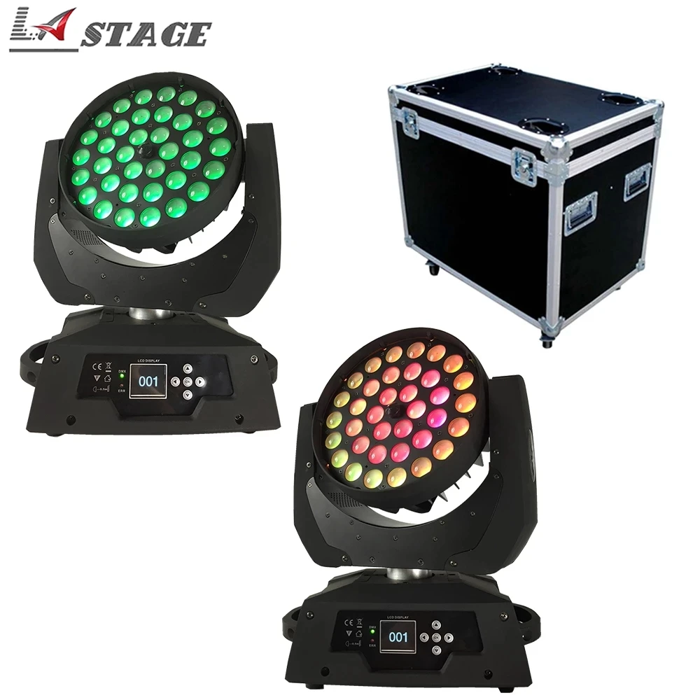 

Free Shipping 2pcs/Lot Flight Case Packing 36x18w Led Zoom Moving Head 6in1 RGBWA Uv Led Wash Moving Head Dj Stage Lighting