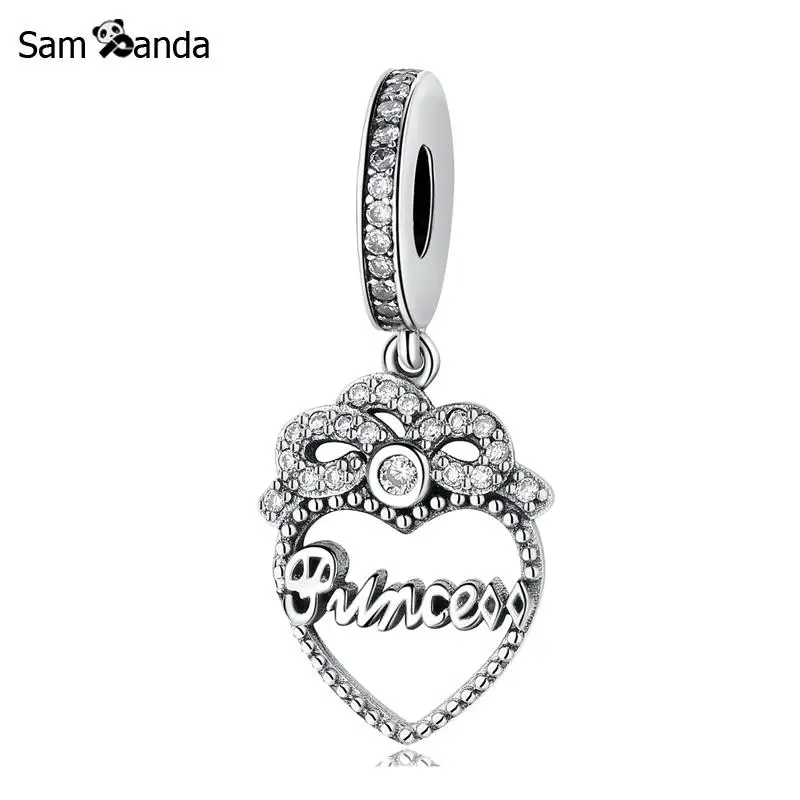 

Authentic 925 Sterling Silver Bead Charm Princess Crown Heart Dangle Pendant Fit Pandora Bracelets Women DIY Fine Jewelry