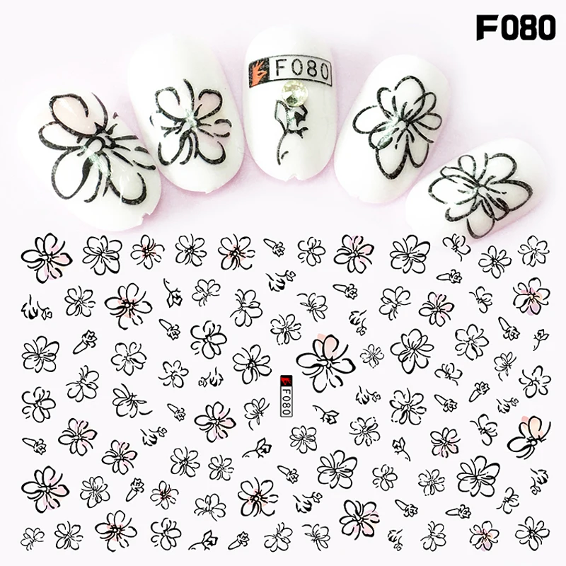 

10PCS Color Flower Black And White Swan English Letter LOVE Pattern Nail Sticker Nail Slider Decoration Beauty Tool