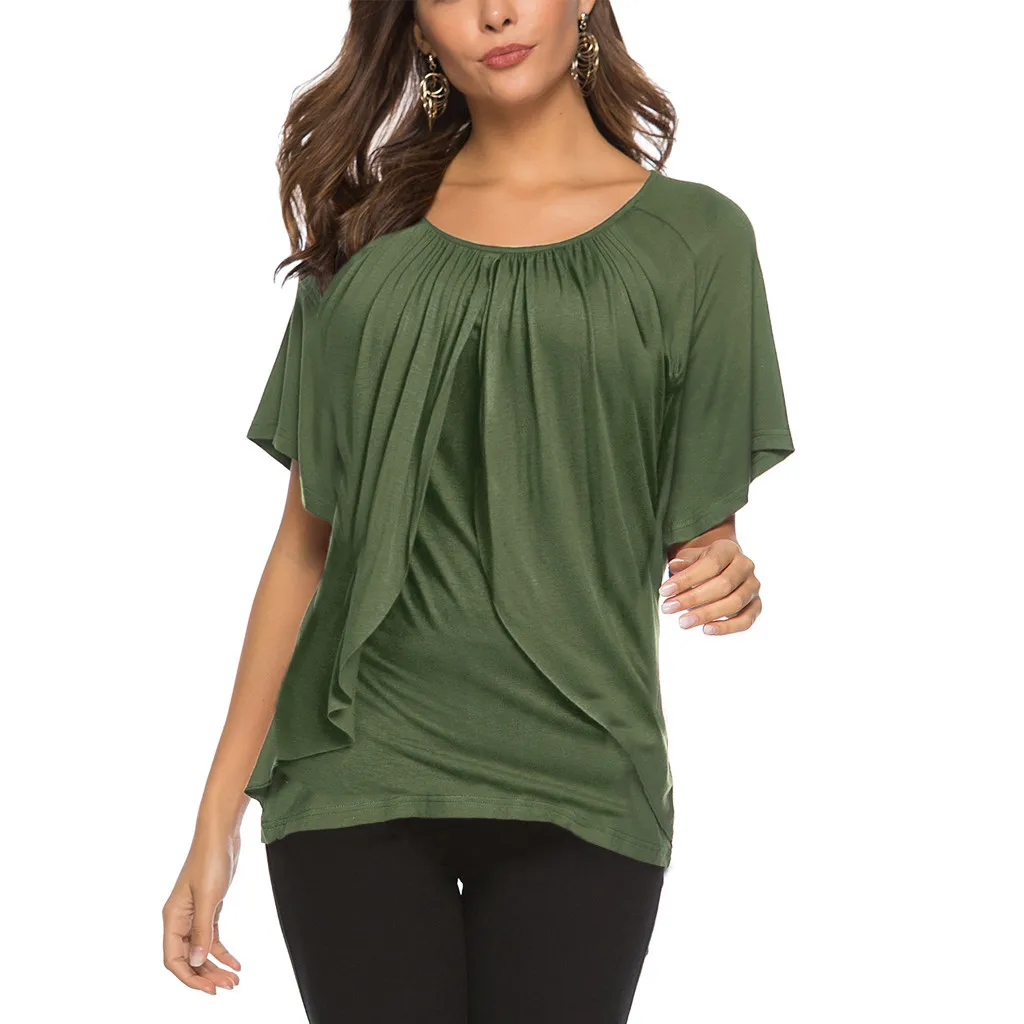 Женская футболка Повседневная Свободная с круглым воротником и коротким рукавом