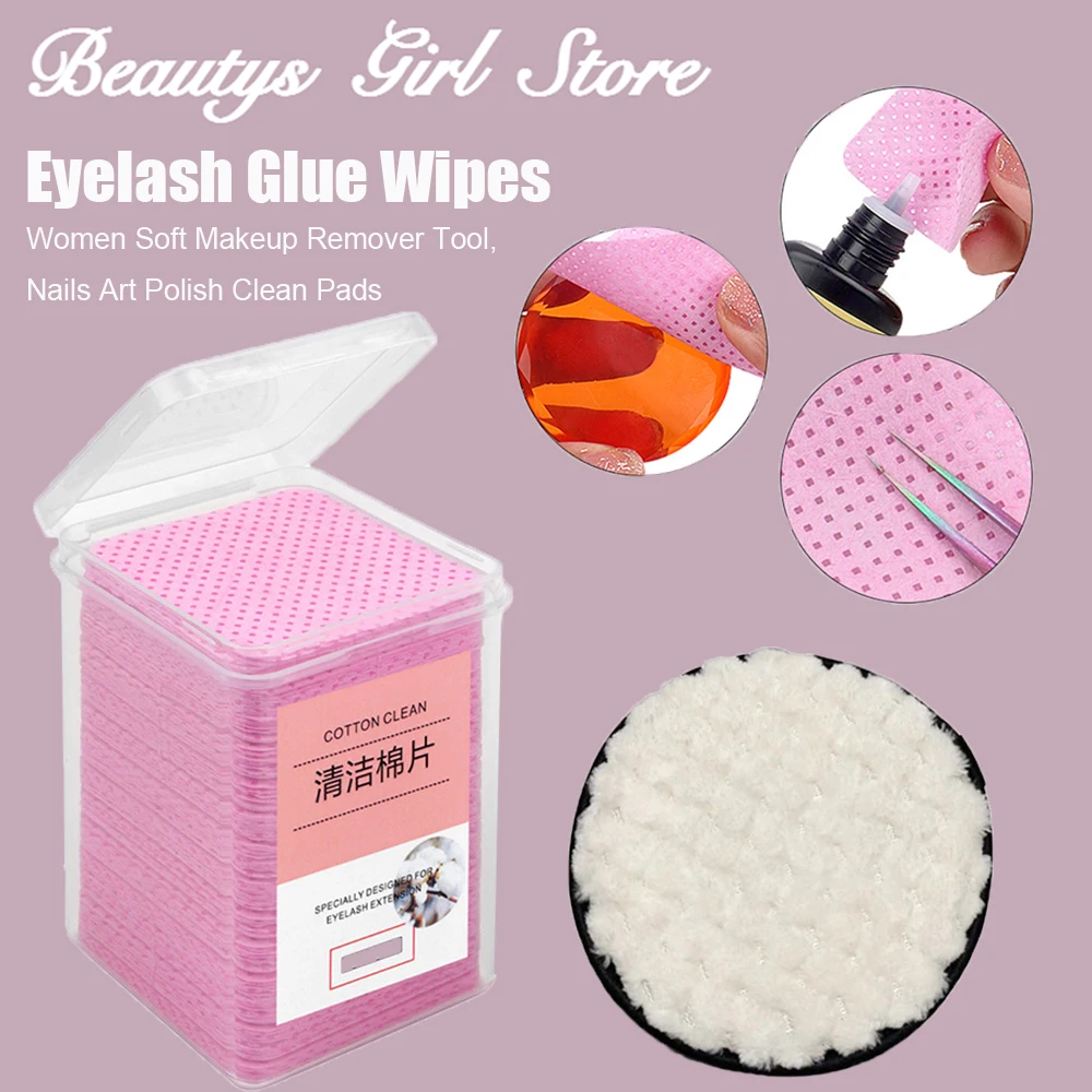 

200Pcs/box Pink Eyelash Glue Wipes women soft makeup remover pad Nails Art Polish Makeup Clean Pads