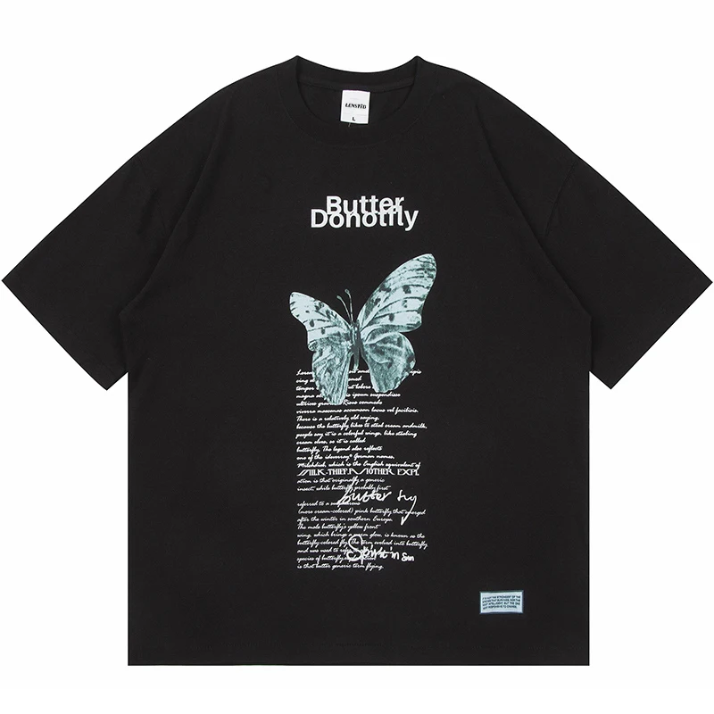 

Футболка мужская хлопковая с коротким рукавом, Повседневная Свободная рубашка в стиле хип-хоп, с принтом бабочки и надписью, уличная одежда ...