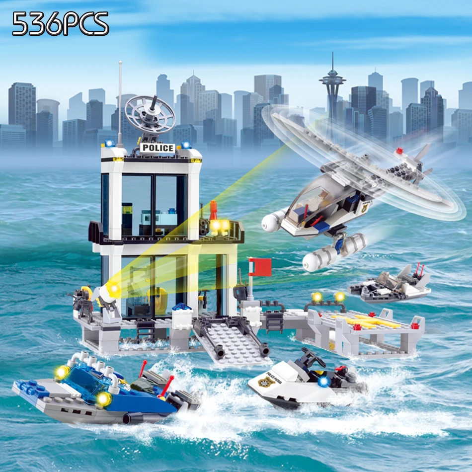 536 шт. полицейский участок море тюремные фигурки строительные блоки Военный