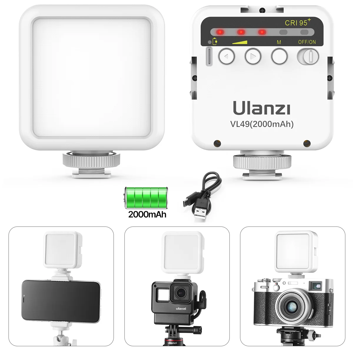 

VL49 6W photographic lighting Mini LED video light Office 2000mAh 5500K Zoom Lighting U Bright Vlog Fill Light