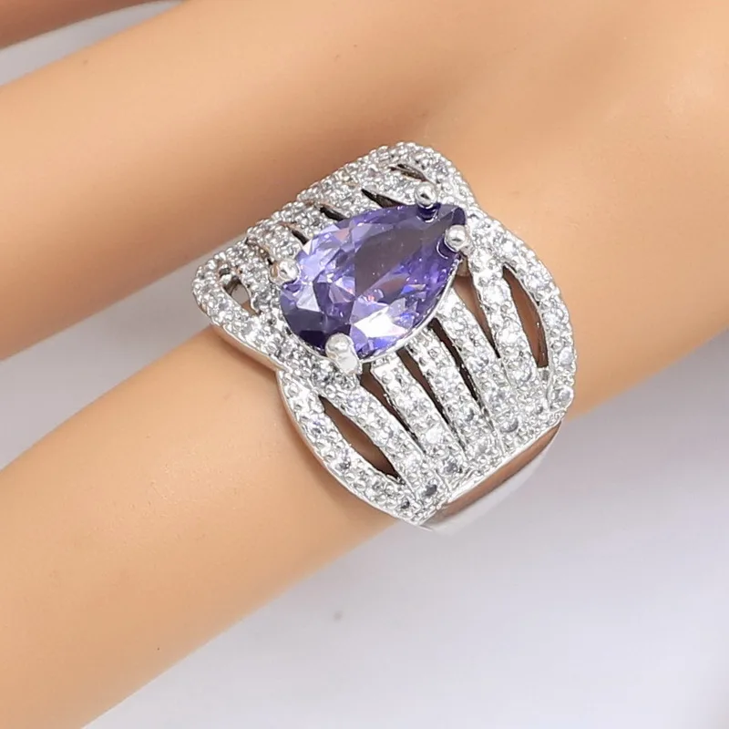 Серебряный цвет искусственное фиолетовое ожерелье кольцо с подвеской подарок на