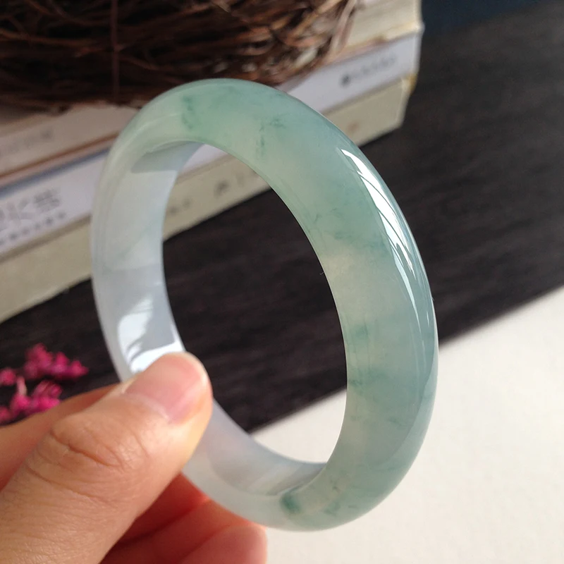 Zheru ювелирный браслет из натуральной ямайской Жадеиты резной Ледяной Синий