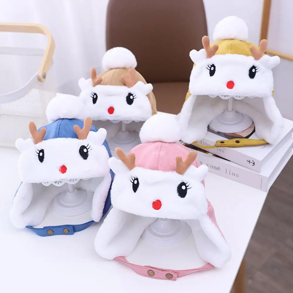 Осенне-зимние Симпатичные шапки детские с помпоном в виде оленьих рогов ремешок