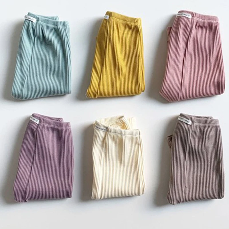 Однотонные леггинсы для маленьких мальчиков и девочек Брюки в рубчик малышей