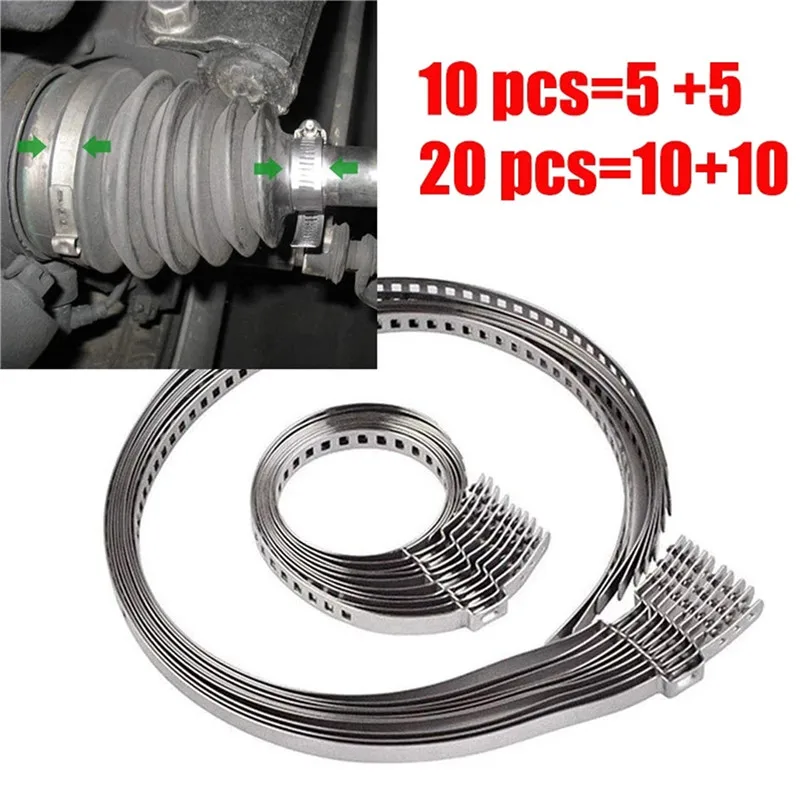 

10/20Pcs Stainless Steel Adjustable AXLE CV Joint Boot Crimp Clamp Kit 31- 41mm 70- 125mm