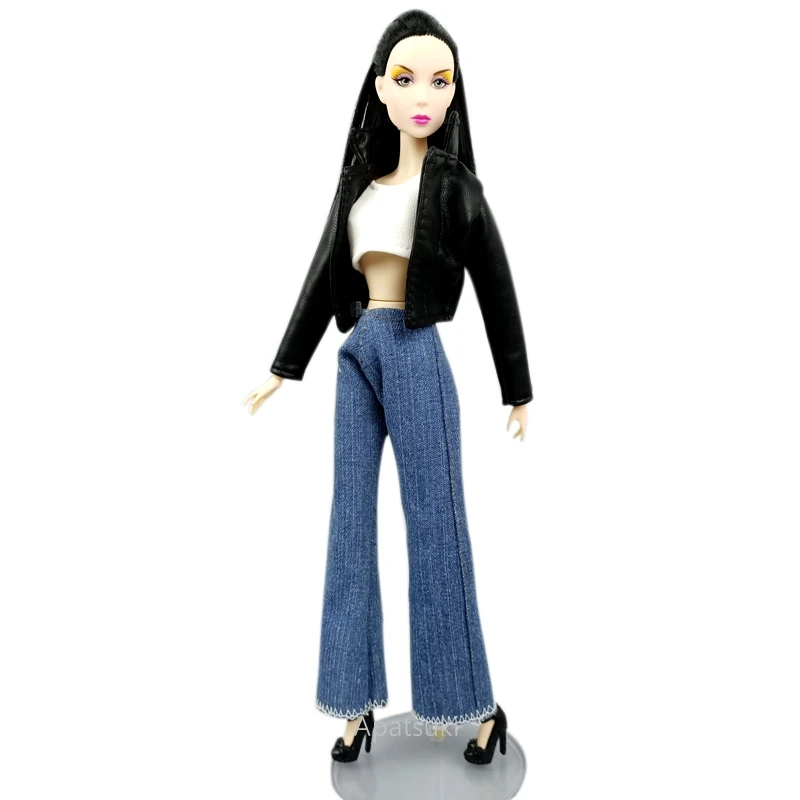 Черное кожаное пальто наряды для куклы Барби комплект одежды модная куртка